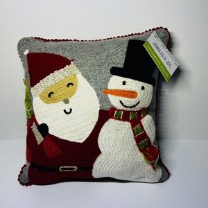 Christmas Throw Pillow Santa Snowman Jingles And Joy Square 11 Inch X 11 Inch